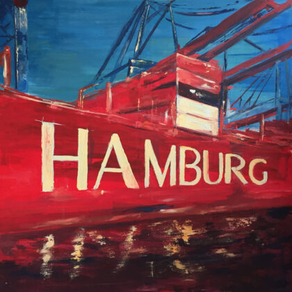 Hamburg 100 x 100 cm 2015 Acryl Hafen rot Leinwand Original Art Sonja Wythe