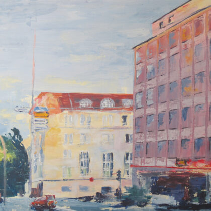 In der Stadt 100 x 70 cm 2015 Acryl Altona Häuser Straße Leinwand Original Art Sonja Wythe