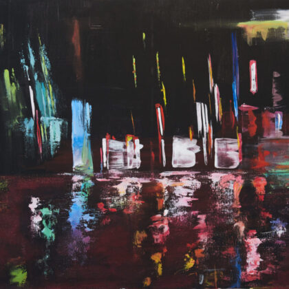 Stadtlichter 100x70cm 2015 Acryl Leinwand Spiegelung Black Light abstrakt Hamburg Autos Original Art Sonja Wythe