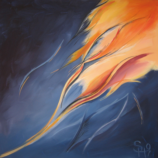 Blaues Feuer 80x80 2007 Acryl Leinwand abstrakt Original Art Sonja Wythe
