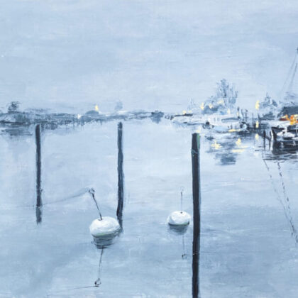 Niendorfer Hafen 140 x 70 cm 2021 Winter Grau Acryl Leinwand Ostsee Original Art Sonja Wythe