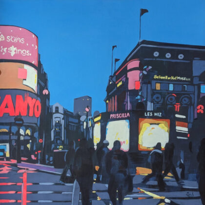 London Piccadilly Circus 80 x 80 2023 Acryl Leinwand Grafik Original Art Sonja Wythe